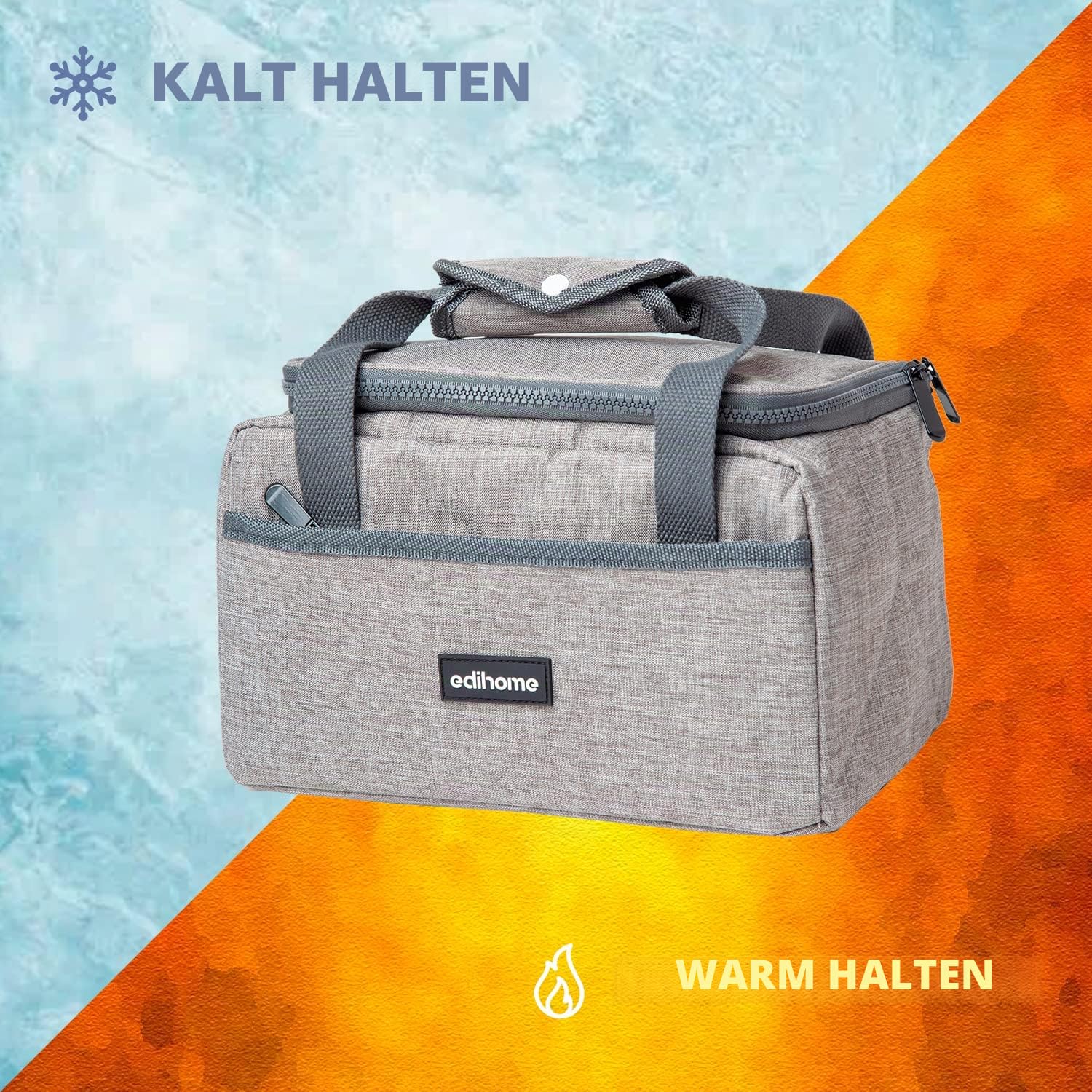 edihome, Kühltasche Klein, Lunchbag, Kühltasche, Faltbar, 8L, Thermo Lunchbox, Isolierte, für Mittagessen, Arbeit, Camping oder Reise, Tragbar (Grau) 5