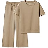 SeeLuNa Women's 2 Piece Outfits Textured Sweatsuit 3/4 Batwing Sleeve Crew Neck Pullover Top Wide Leg Pant Tracksuit Set