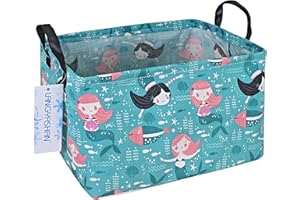 LANGYASHAN Rectangular Storage Bin Collapse Canvas Fabric Cartoon Storage Basket with Handles for Organizing Home Kitchen Boys and Girls Toys Office Closet Shelf Baskets(Rec Mermaid)