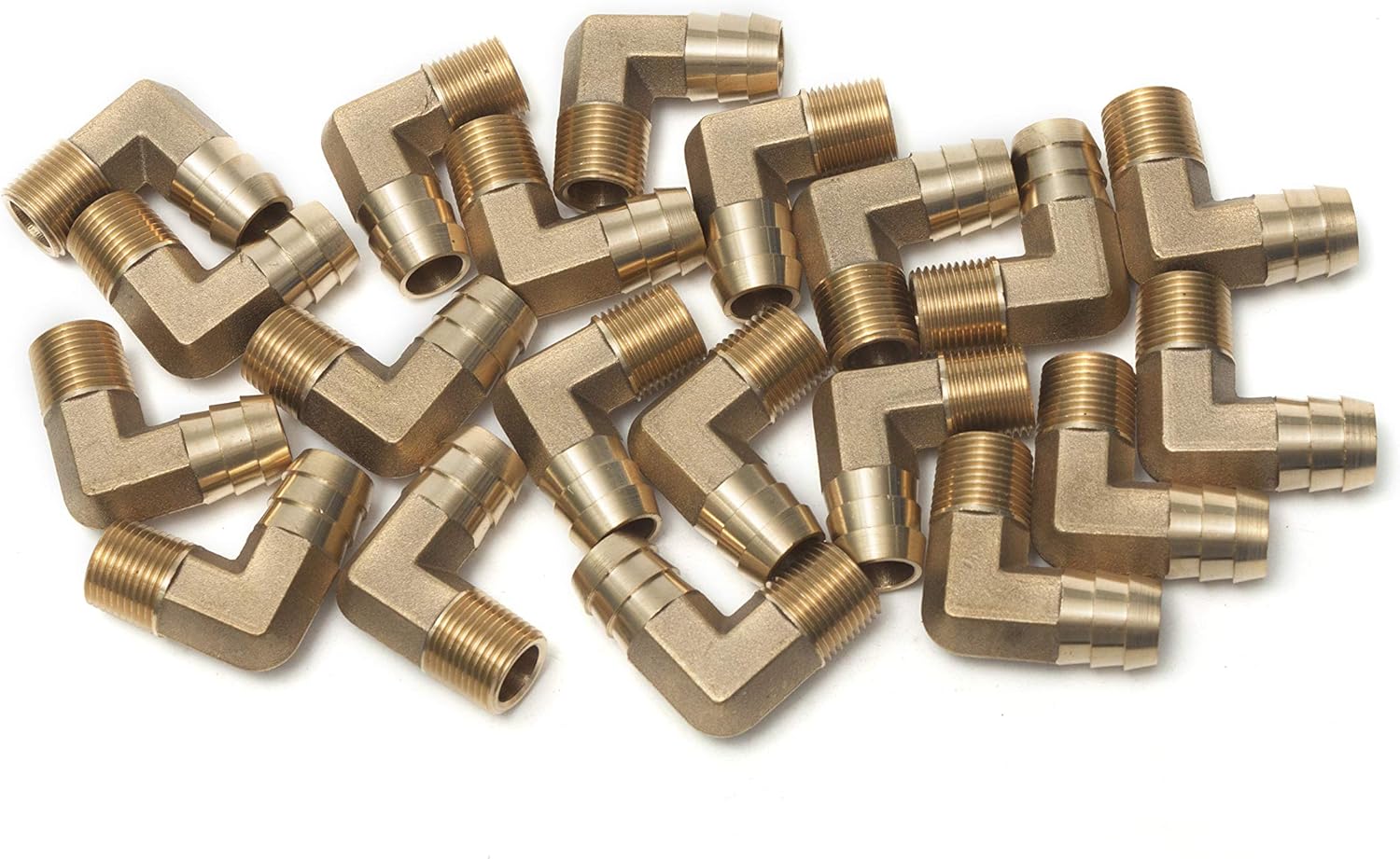 LTWFITTING 90 Deg Elbow Brass Barb Fitting 3/8-Inch Male BSPT x 16mm ID Hose(Pack of 25), 16mm ID Hose x 3/8" Male BSPT