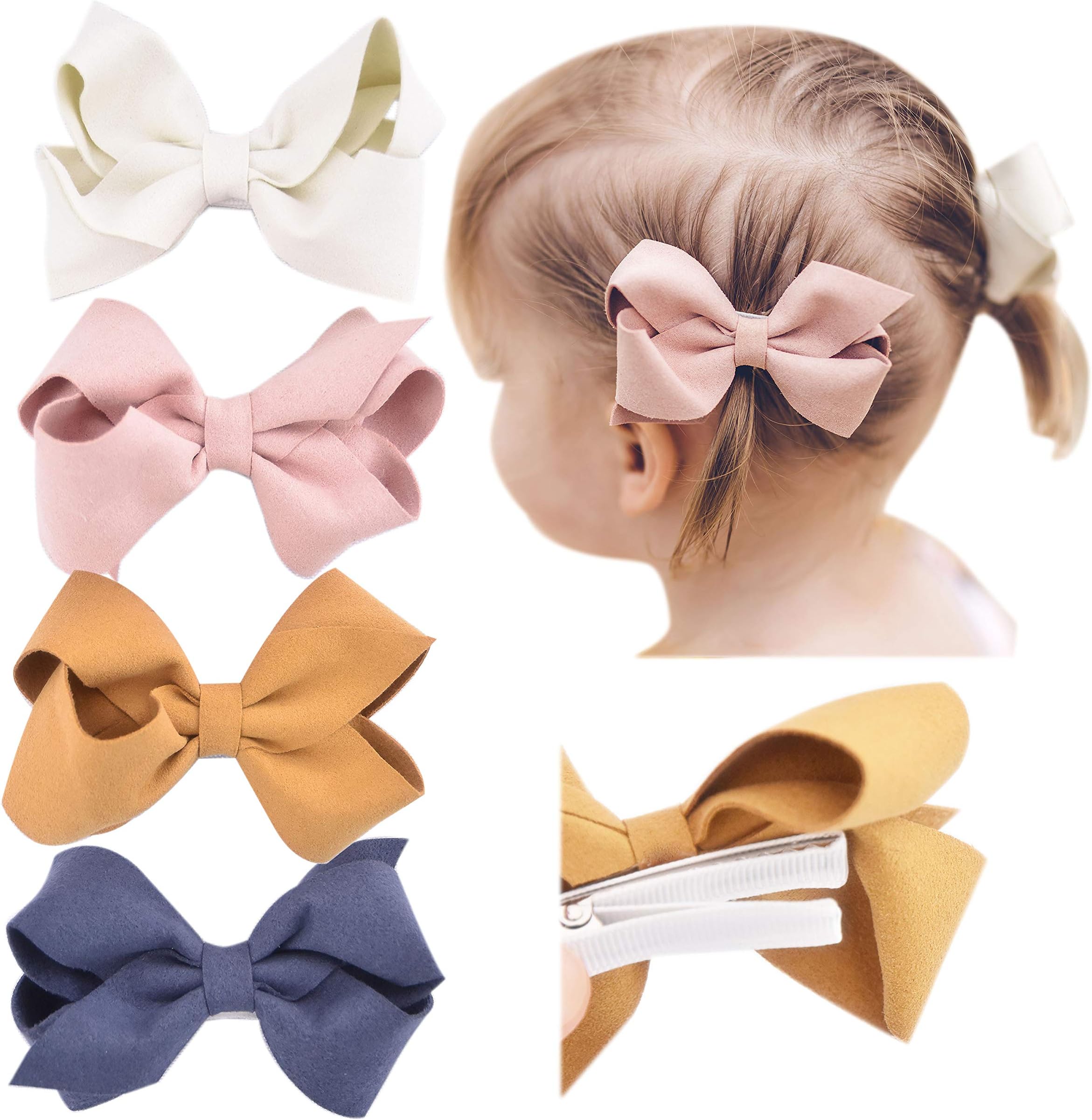California TotSet of 4 Faux Suede 3D Bow Clips for Toddlers, Girls (3D Set of 4)