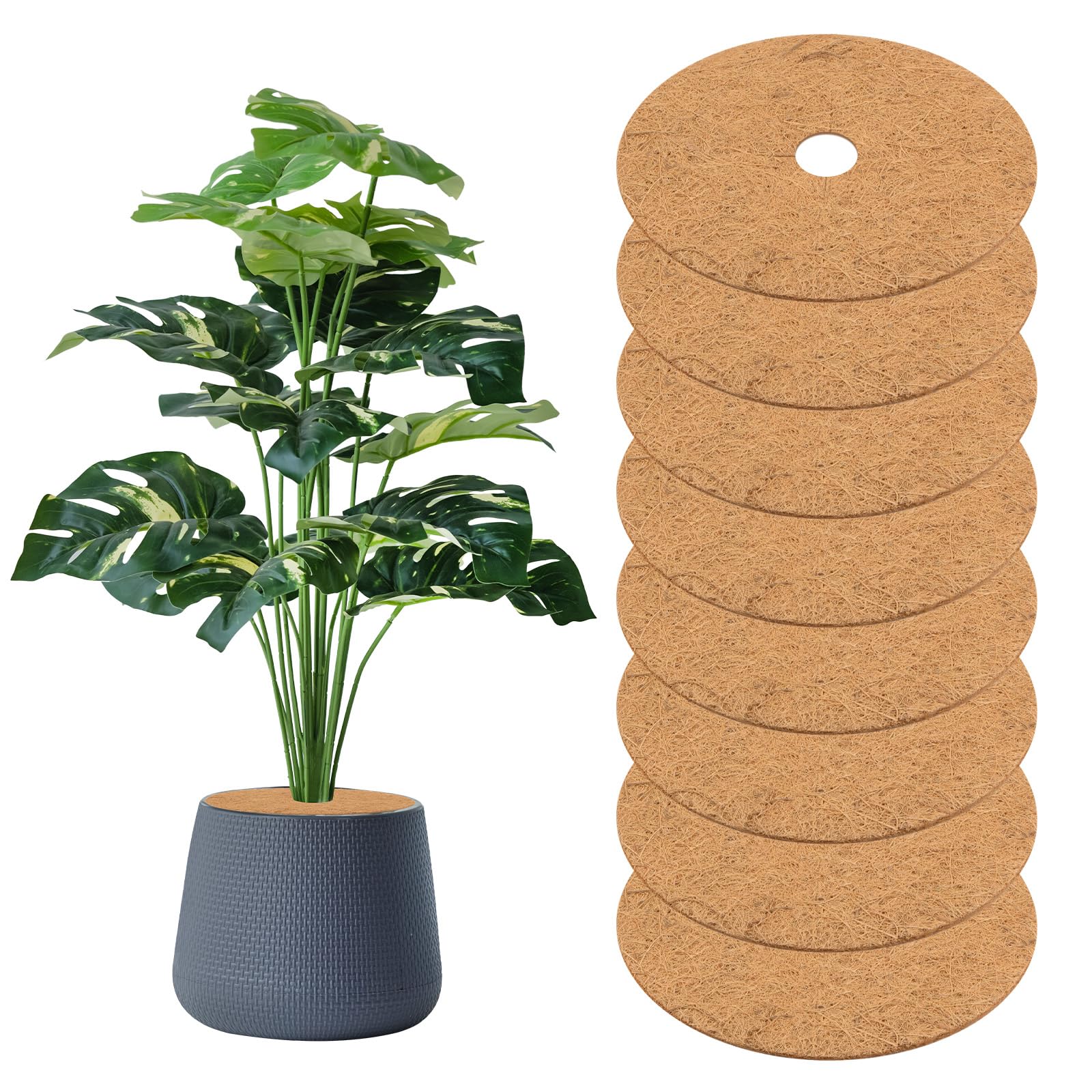 M METERXITY 8-Pack Coconut Fibers Mulch Ring Tree Protector Mat, 20cm Tree Ring Mulch Mat for Indoor Outdoor Plants/Landscaping/Tree Protection Ring Plant Pot Soil Cover [Coconut Brown]