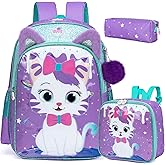 ZBAOGTW Backpack for School Backpacks for Girls Backpack with Lunch Box Cute Schoolbag for Kids School Supplies for Kids Cute Cat School Bag for Girls