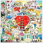 Vietnam Travel Stickers |50Pcs Vietnamese Waterproof Vinyl Decals for Bike Water Bottles Laptop Bicycle Refrigerator Cup Luggage Computer Mobile Phone Skateboard Decor