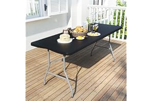 IWDOO Foldable Table 6ft, Plastic Folding Table, Portable Heavy Duty Dining Tables with Lock Function & Carrying Handle, Outdoor Indoor Foldable Tables for Camping Party Picnic, Black