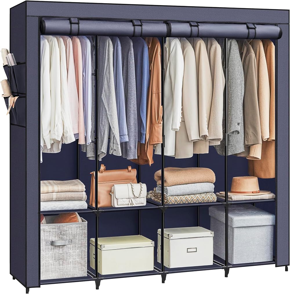 SONGMICS Clothes Wardrobe Portable Closet Garment Rack 4 Hanging Rails 4