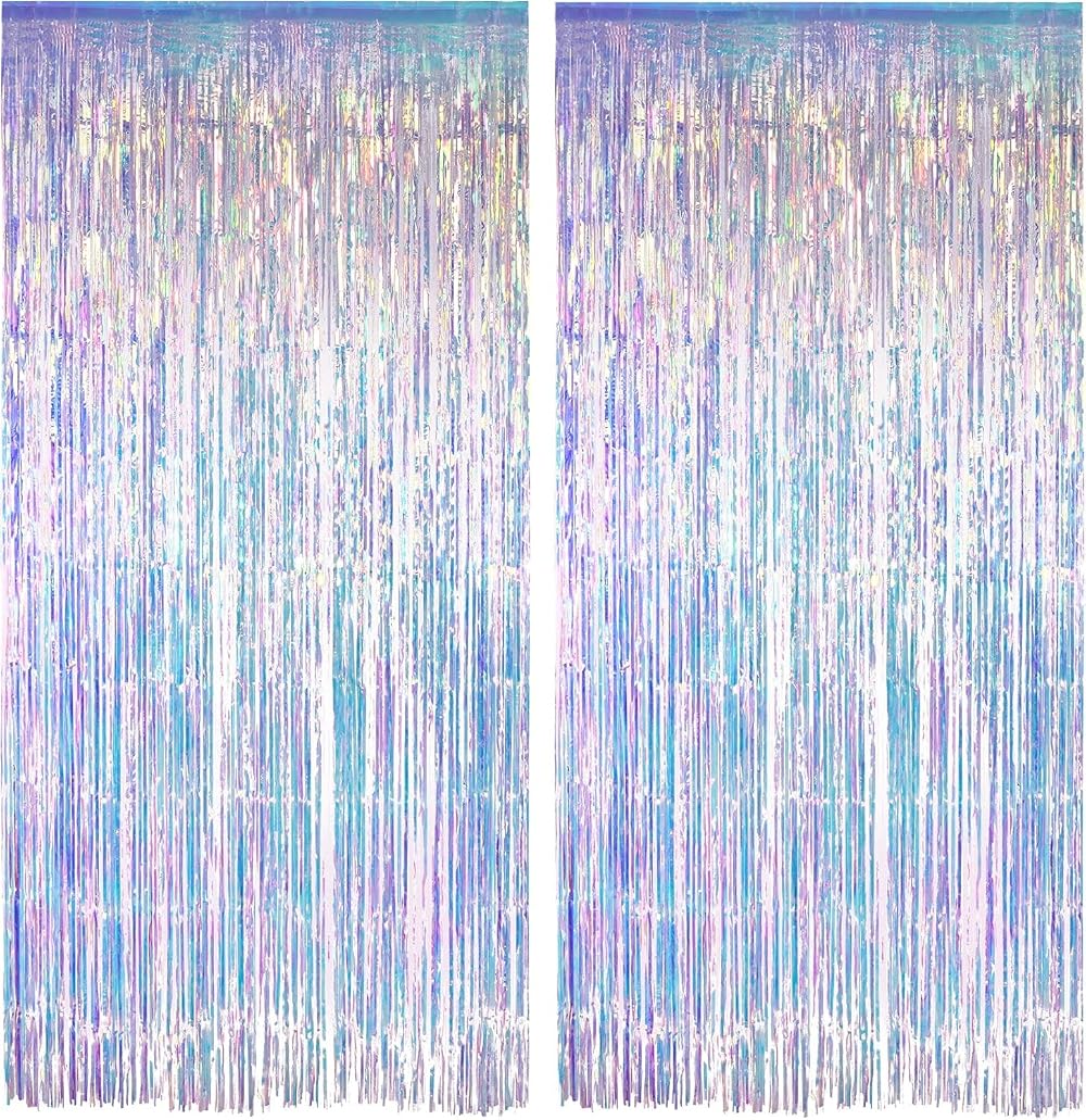 GREATRIL Iridescent Foil Fringe Curtain 1m x 2m Pack of 2 Backdrop