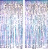 GREATRIL Iridescent Foil Fringe Curtain 1m x 2m Pack of 2 Backdrop