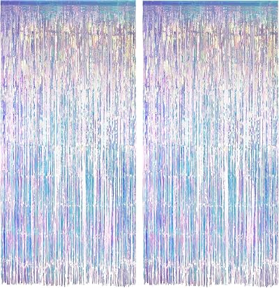 GREATRIL Iridescent Foil Fringe Curtain 1m x 2m Pack of 2 Backdrop
