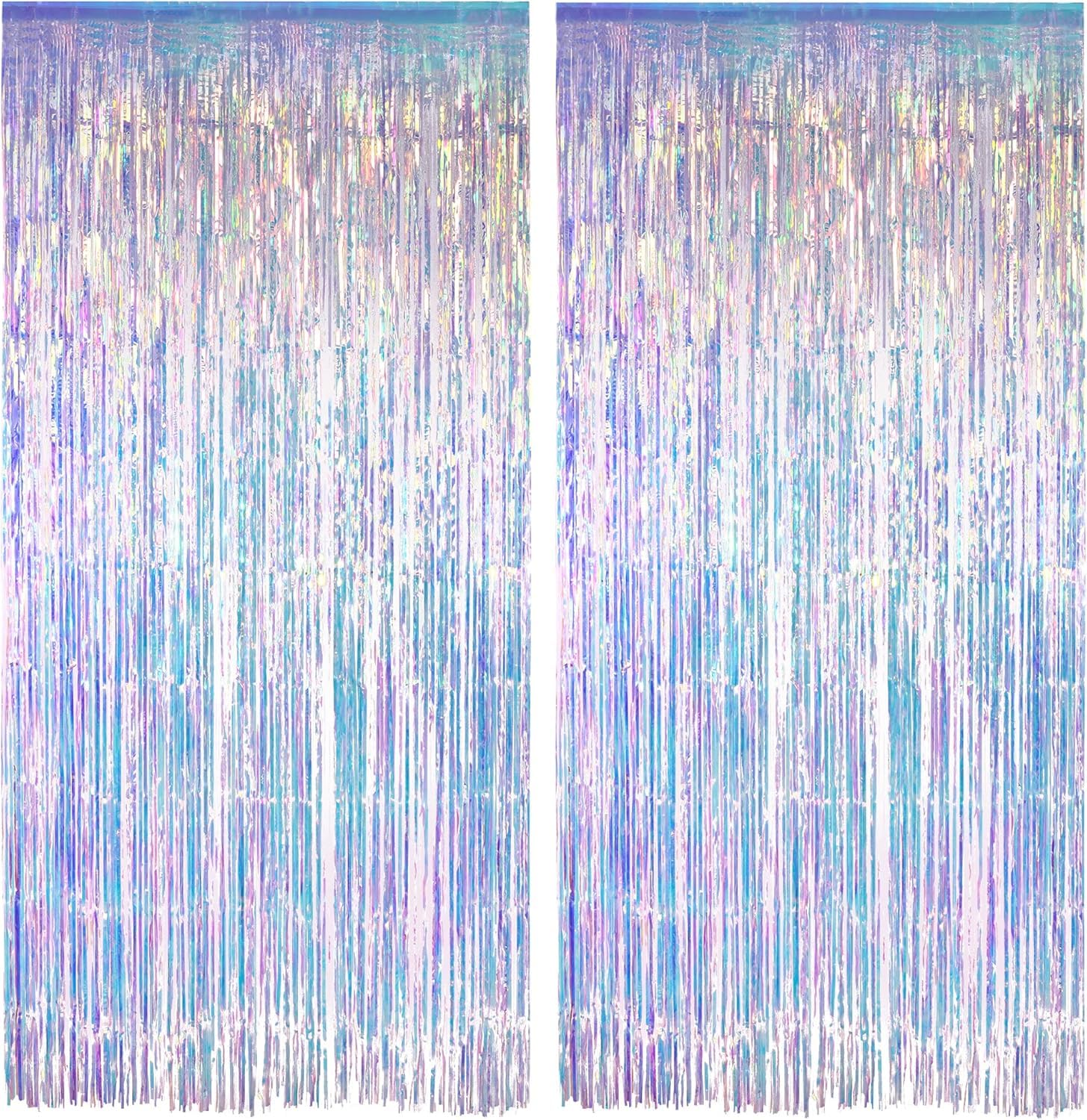 Iridescent Party Streamers Backdrop - GREATRIL Holographic Tinsel Foil Fringe Curtain for Mermaid/Disco Theme/Euphoria/Eras Party Decor, 1m x 2m, Pack of 2