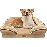 Spotted Play Orthopedic Dog Bed with Sides - Sofa Beds for Medium Dogs, Supportive Foam Pet Couch Bed with Washable Removable Cover, Waterproof Lining and Non-Slip Bottom, Brown - M