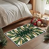 Artoid Mode Green Xmas Tree Snowflake Christmas Door Mat, Winter Home Decor Low-Profile Non-Slip Washable Throw Rug for Kitch