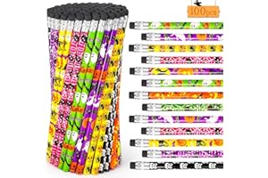 HINZER 100PCS Halloween Pencils for Kids Toddlers halloween Party Favors Colored Pencil with Eraser Assorted Pattern Pens Halloween School Stduents Gifts Classroom Prizes Trick or Treat Goodies Bags Filler