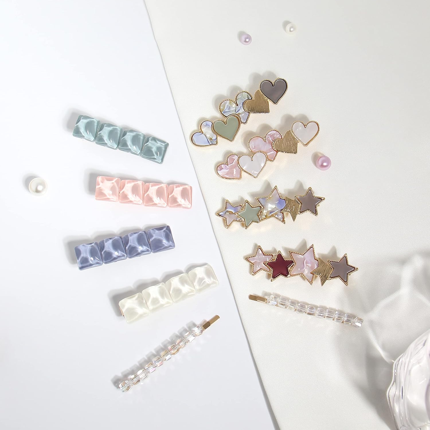 Heart Star Hair Barrettes Set, Colorful Pink Blue Purple