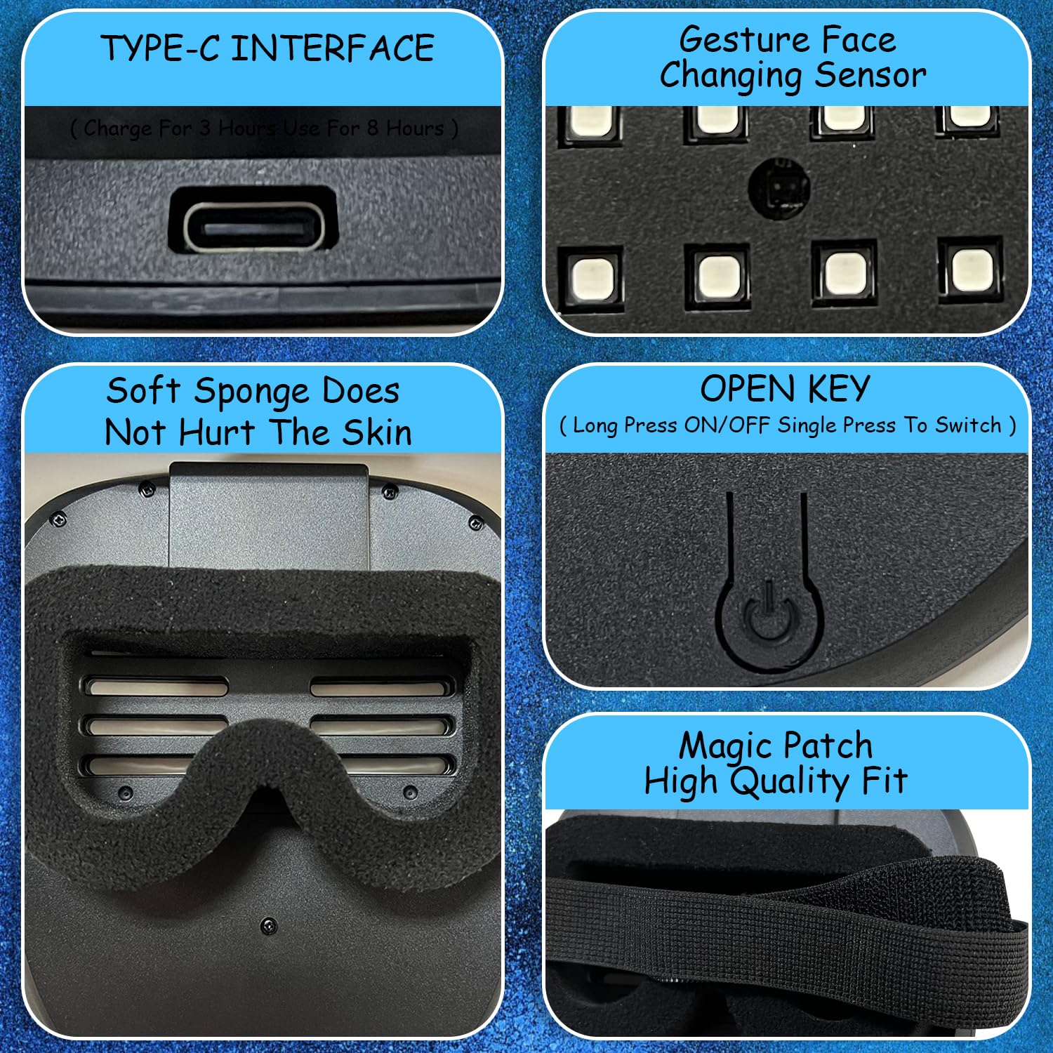 COOLGUARDER Led Mask with Gesture Sensing, Light up Face Transforming Mask for Halloween Xmas Costume Party