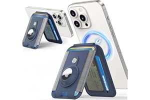 Amzone Mag-Safe with AirTag Holder,Magnetic with Adjustable Stand, Mag-Safe Phone for iPhone 15/14/13/12 Series,7 Card Slots,Vegan Leather (Indigo Blue)