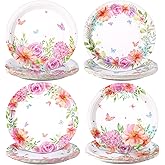 Zopeal 60 Pieces Floral Butterfly Paper Plates 9 Inch, Spring Baby in Bloom Baby Shower Decorations Wild Flower Wedding Disposable Floral Dinner Plates for Birthday Tea Party Shower Supplies