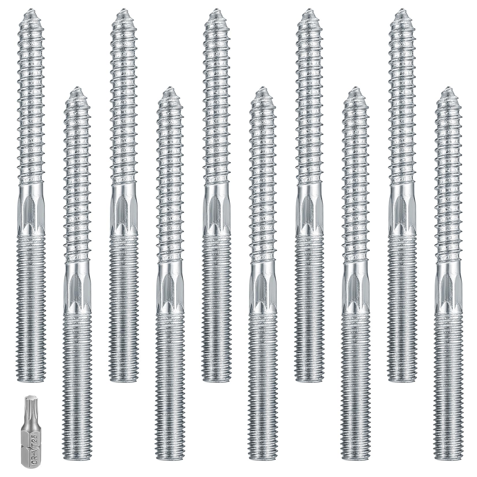 10 Pcs M10 Torx Hanger Bolts, Double Headed Bolts Dowels, Double Ended Dowel Screws, Metal Screw Dowels Hanger, Threaded Lag Wood Screws and Machine Bolts for Wood Joint Furniture Legs (M10x120mm)