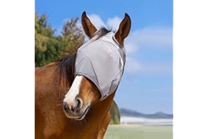 Raelitego Horse Fly Mask, Adjustable Fly Masks for Horses Without Ears, UV Protection from Insect Pests Comfort Mesh Without Nose Average Size Horses Accessories (L)