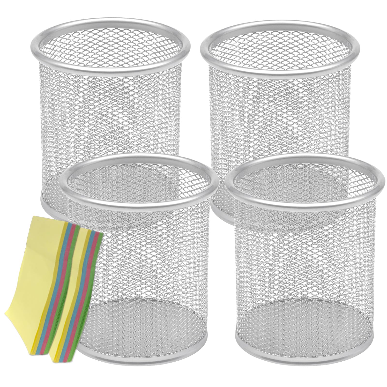 Qualsen Pen Holder for Desk 4 Pack, Pen Pot Mesh Desk Organizer Pencil Holders Desk Pen Holders Stationary Supplies Pencil Pots for Classroom Office, Home, Silver