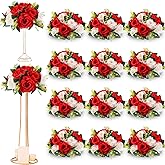 Hotop 12 Pcs Valentines Artificial Rose Flower Balls for Centerpieces, Silk Roses Kissing Balls Romantic Faux Floral Arrangements for Engagement Wedding Home Decor (Red,White)