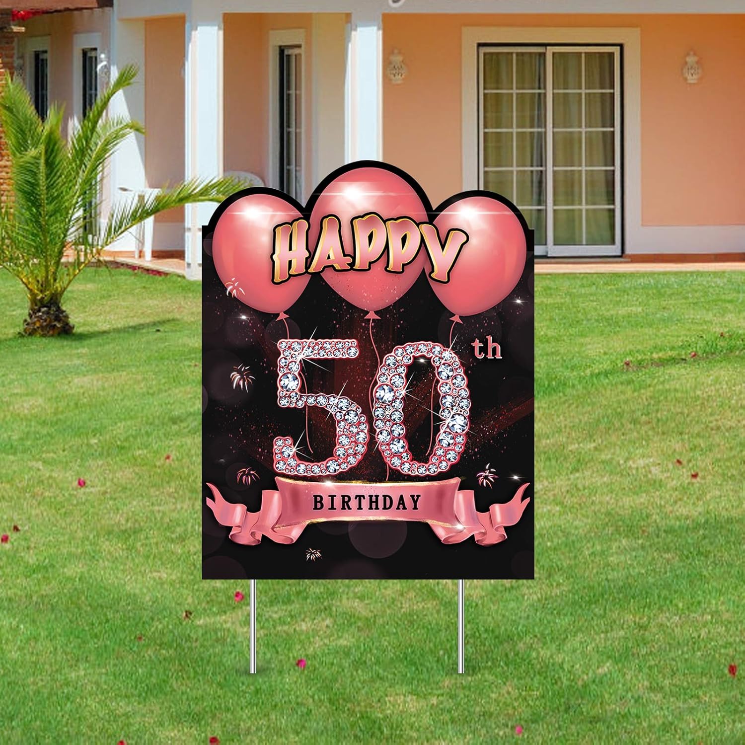 Amazon Excelloon 50th Birthday Yard Sign Decorations Rose Gold