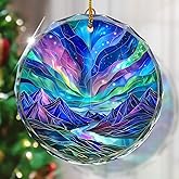 Northern Lights Stained Glass Ornament, Christmas Tree Decor, Northern Lights Ornaments for Christmas Tree, Holiday Presents, Gift Exchange
