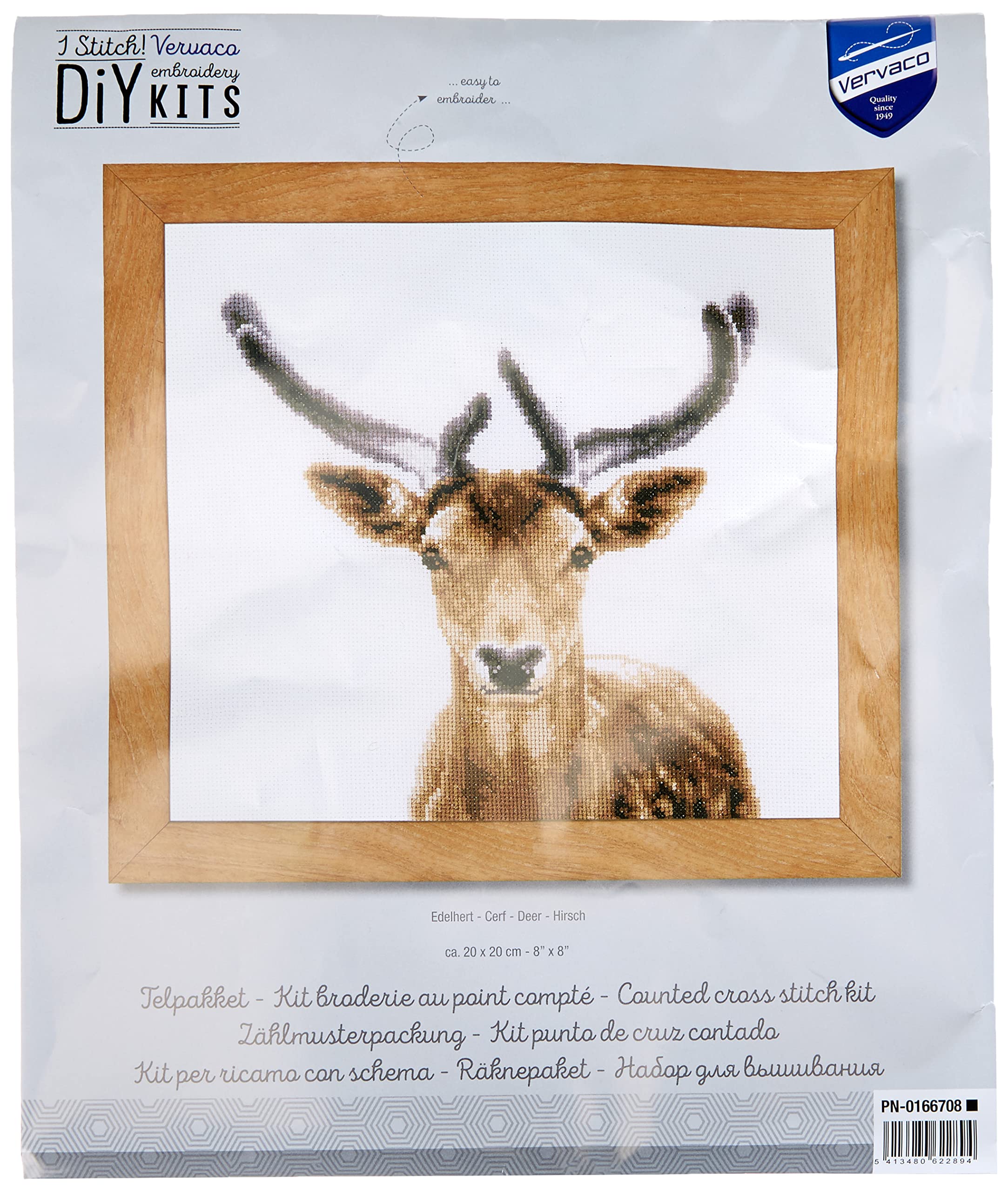Vervaco Counted Cross Stitch Kit Deer aida, Cotton Blend, Assorted, 37.7 x 20 x 22 cm
