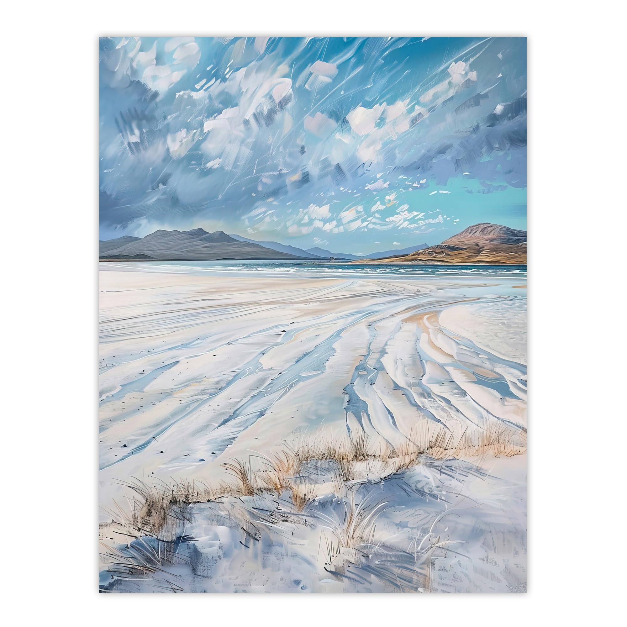 Artery8 White Sands Luskentyre Beach Isle Harris Painting Dining Room Extra Large XL Wall Art Poster Print