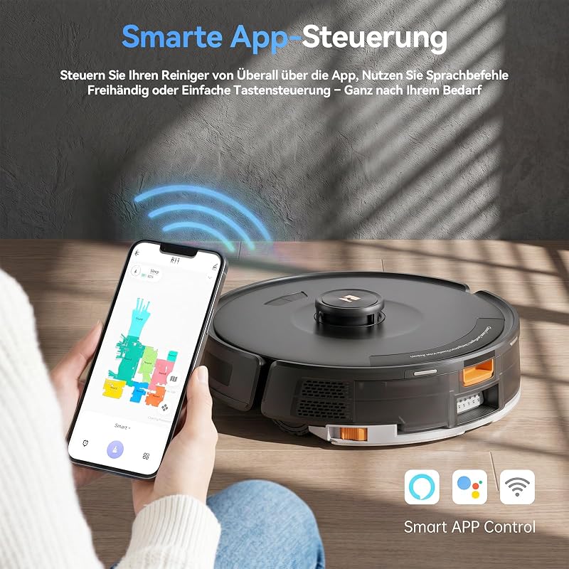 D8 Pro Saugroboter mit Wischfunktion, 38000Pa Saugroboter mit Absaugstation 4L, Anti-Haar-Verwicklung, LiDAR Navigation, 4-in-1 Saug und Wischroboter für Böden/Teppich/Tierhaare, APP Steuerung