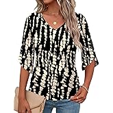 Micoson Womens 3/4 Sleeve Tops and Blouses Dressy Casual Summer Tops V Neck Work Clothes