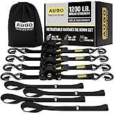 AUGO Retractable Ratchet Straps | 4 Heavy Duty Ratchet Straps Self Retractable Tie Down Straps with Soft Loops & Storage Bag for Motorcycle, Truck, Trailer, Cargo Van | 1200 Lb Break Strength 1” x 10’