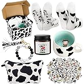 Honeydak Cow Gifts Set for Women Cow Printed Accessories Includes Makeup Bag Gift Box Cute Socks Keychain Mug Scented Candle Stickers for Christmas and Birthday Party Gifts