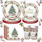 Christmas Paper Plates Napkins and Cups Set, 96Pcs Disposable Holiday Party Supplies, Christmas tree plates, Serves 24 for Dinner