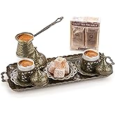 Alisveristime Premium Turkish Coffee Set - 12-Person Turkish Coffee, Cezve, 2-Person Cups, Delight Bowl, and Tray (4 Colors) (Autentic Green)