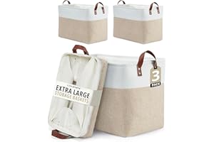 DECOMOMO Storage Baskets for Shelves - Extra Large Closet Storage Bins for Toys (Beige & White, XXL - 3 Pack)