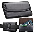 Njjex Phone Holster for Samsung Galaxy S25 Ultra S24 Ultra S23+ S22 S21 S20 A35 A16 A15 A14 Note 20 iPhone 16 Pro Max 15 14 XR 16E Leather Belt Clip Holster Carrying Cell Phone Pouch Card Holder Case