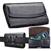 Njjex Phone Holster for Samsung Galaxy S25 Ultra S24 FE S23+ S22 S21 S20 A36 A17 A16 A15 A14 Note 20 iPhone 17 Pro Max 16 15 14 16E Leather Belt Clip Holster Carrying Cell Phone Pouch Card Holder Case