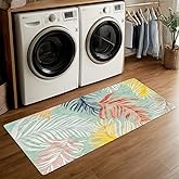 ANNA QUEEN Colorful Palm Leaf Laundry Room Rug Runner 20x47 Inch -Waterproof Non-Slip Floor Mat for Front Load Washer Dryer,T