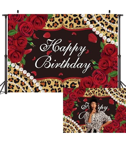 Backqin Fondo De Feliz Cumpleaños Con Temática De Leopardo Rosa Y Dorado, Fondo De Fotografía De Feliz Cumpleaños Para Niñas, Mujeres, Hermana, Hija. Cartel De Fiesta, Decoración De Mesa De Postre