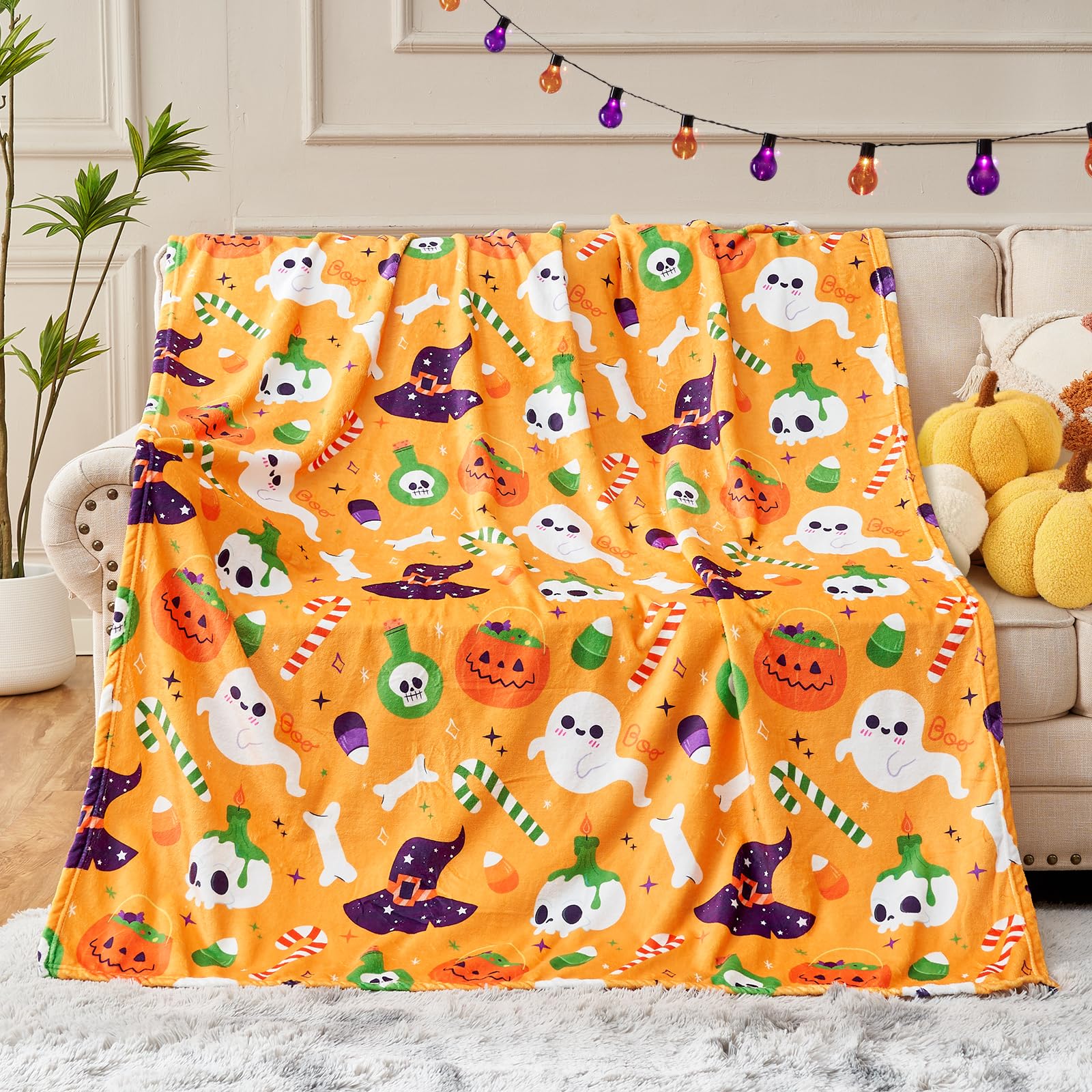 Photo 1 of UOMNY Halloween Blanket for Kids, Ghost & Wizard Hat Throw Blanket, 50x60 inch