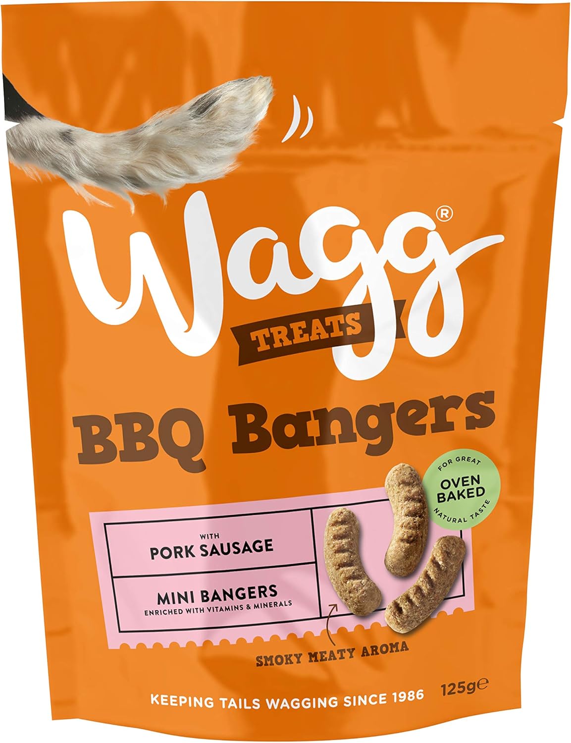 Wagg BBQ Bangers Pork Sausages Dog Treats 125g (Pack of 7) - Oven Baked, Brown, 875 g (Pack of 1)