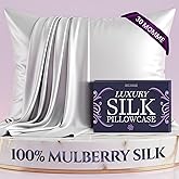 DECOLURE 100% Pure Mulberry Silk Pillow Case Standard Size – Highest Grade 30 Momme 6A+, Luxuriously Soft 
Cooling Silk Pill