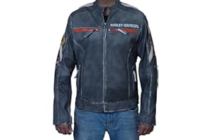Men’s Retro H-D Harley Vintage Motorcycle Leather Jacket, Classic Biker Wear Cafe Racer Leather Jacket for Men