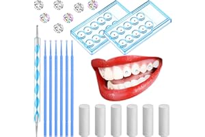Boao 61 Pcs Tooth Gem Kit DIY Jewelry Dental Gems Reflective Teeth Diamonds Set Artificial Crystal Ornaments Jewel with Applicator Sticks Dot Drill Pen Cotton Sticks(White,Colorful,Blue)