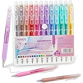 WUXIPREP Retractable Erasable Gel Pens Clicker,Fine Point 0.7mm Smooth Writing Pens,Cute Pens For Writing Journaling Taking Notes School Office Home. (12 Colors)