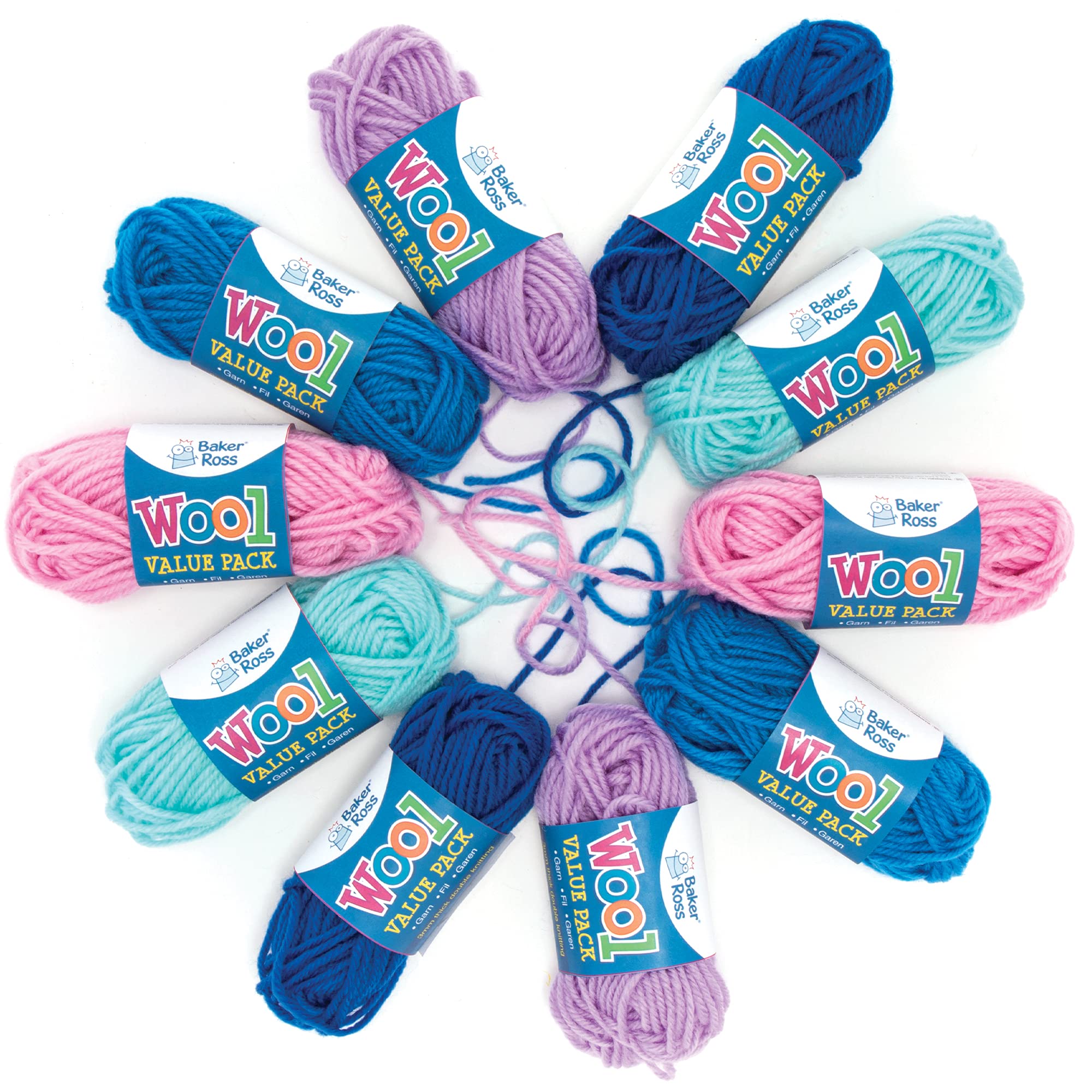 Baker Ross FE884 Winter Colours Craft Wool Value Pack - Pack of 10, Winter Coloured Knitting Yarn for Arts and Crafts, Supplies for Kids for Introduction to Sewing