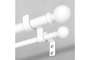 Double Curtain Rod, 1 Inch White Extra Long Dual Curtain Rods for Windows 120 to 170 Inch, Decorative Adjustable Heavy Duty T