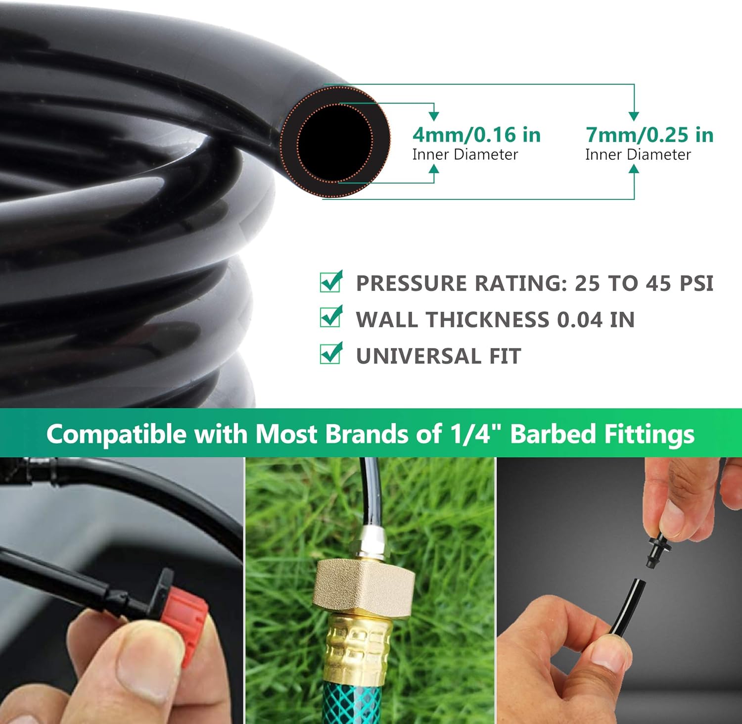 EOX 1/4 Inch Drip Irrigation Tubing, 50Ft Irrigation System Hose Quarter Inch Drip Line 4mm/7mm 45 Psi in. 25" Blank Misting Tubing Poly Vinyl Mister Sprinkler Hydroponic Arigation Garden Tubing Tape : Garden & Outdoor