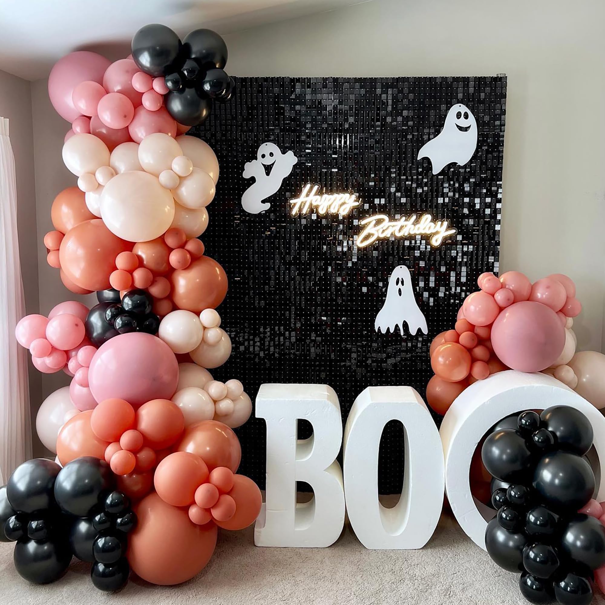 Pink & Purple Halloween Baby Shower Decorations Kit - Pastel Balloon Garland Arch With 'A Little Boo Is Almost Due' Backdrop